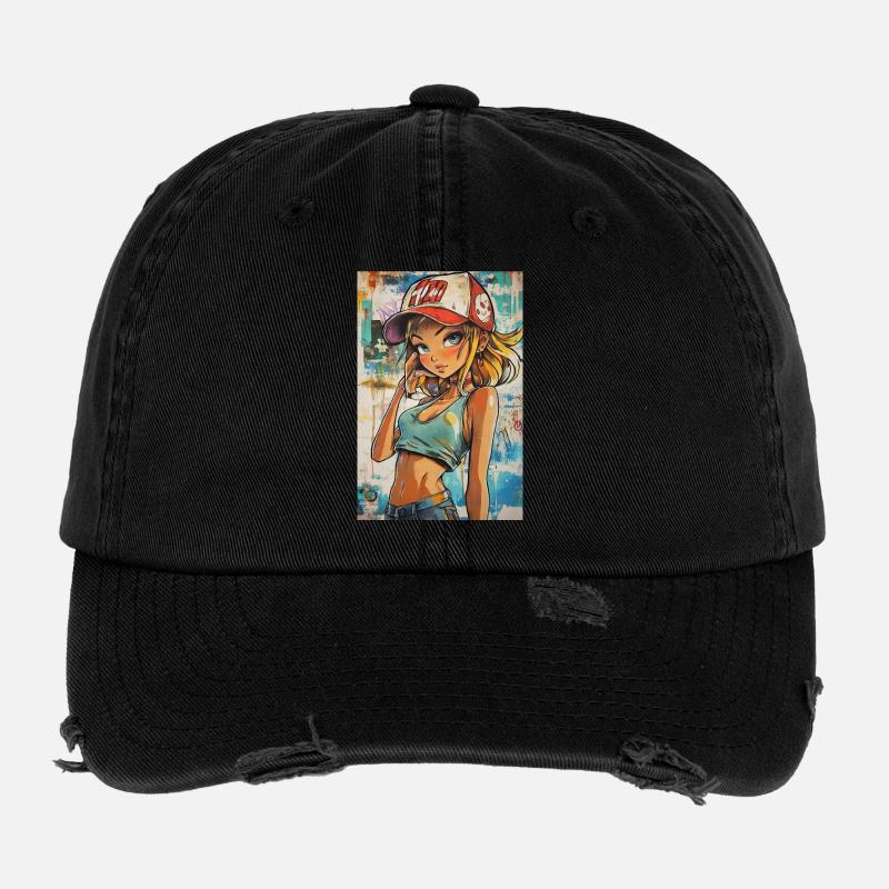 Graffiti Animegirl - Casquette vintage effet usé Flexfit - noir