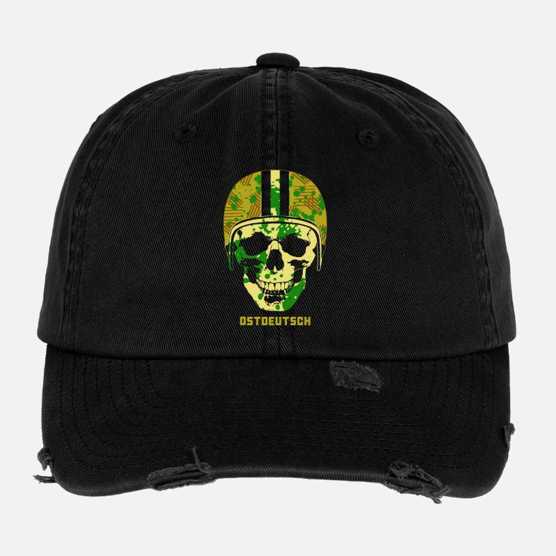 OSTDEUTSCH CAMO SKULL mit Moped Helm Flexfit Vintage Destroyed Cap
