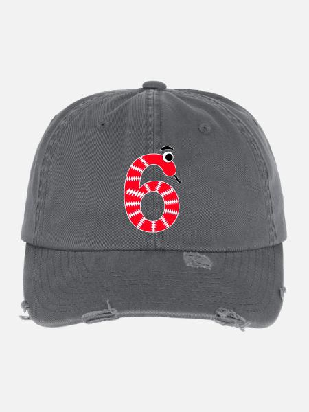 Zahl 6 Schlange rot Kinder - Flexfit Vintage Destroyed Cap - Dunkelgrau - Vorne