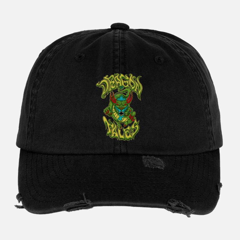 Dragon Tales – Mythical Eastern Dragon Artwork Flexfit Vintage Destroyed Cap