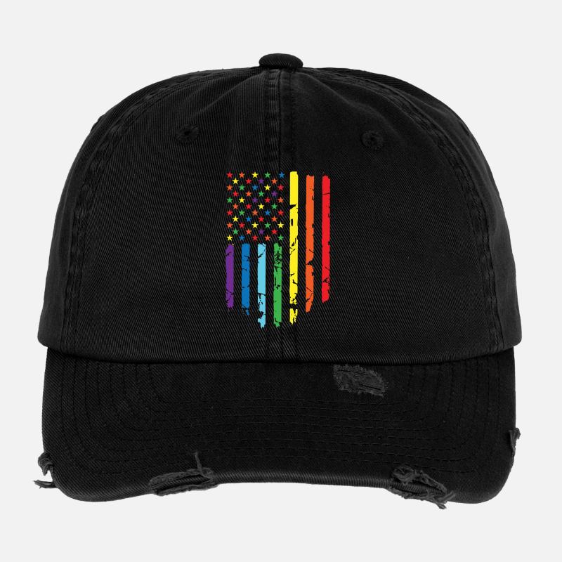 Regenbogen Flagge mit Sternenmuster Flexfit Vintage Destroyed Cap