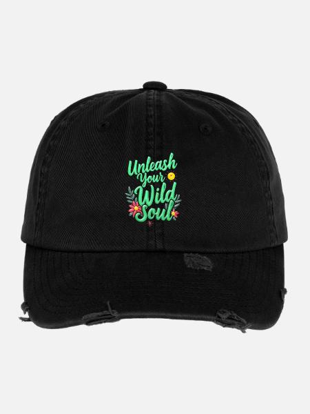 Liberez Votre Ame Sauvage - Unleash Your Wild Soul - Casquette vintage effet usé Flexfit - noir - Devant