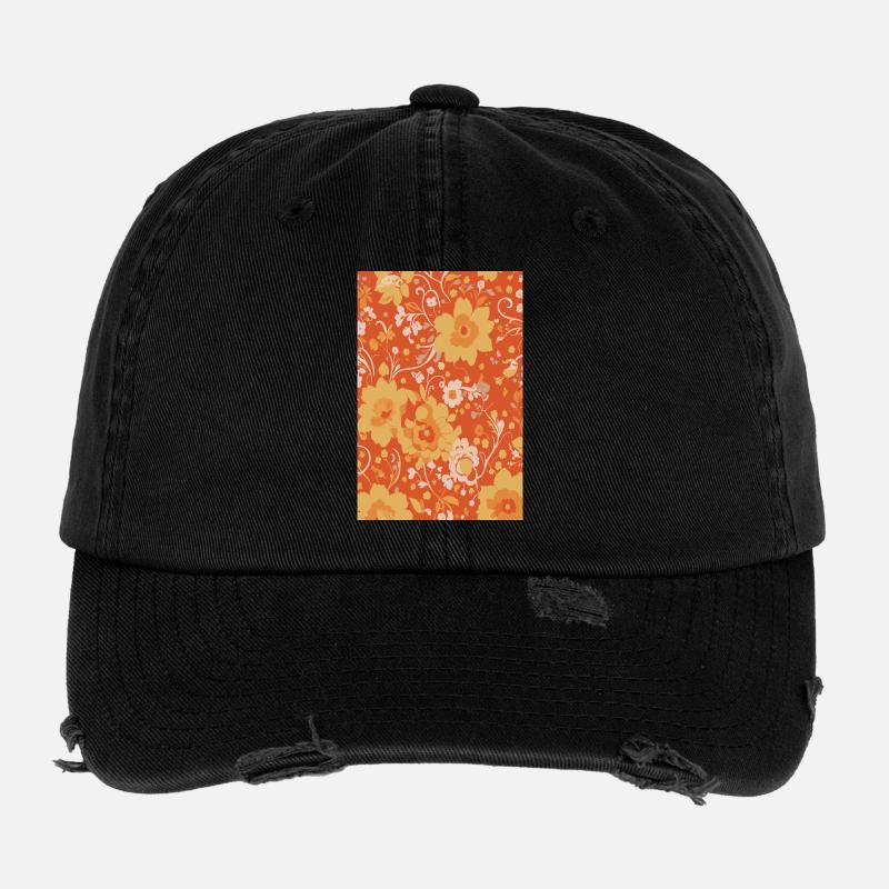 Retro Century Blossom Floral Pattern Flexfit Vintage Destroyed Cap