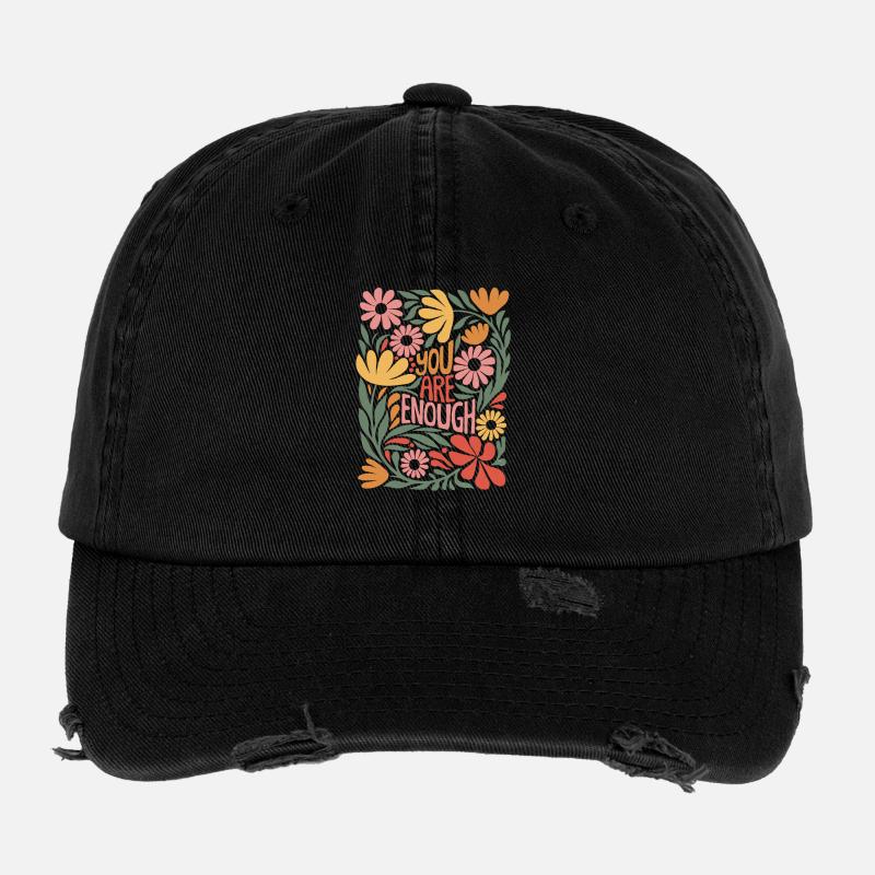 Positive Self Love Boho Floral Design - Enough Flexfit Vintage Destroyed Cap
