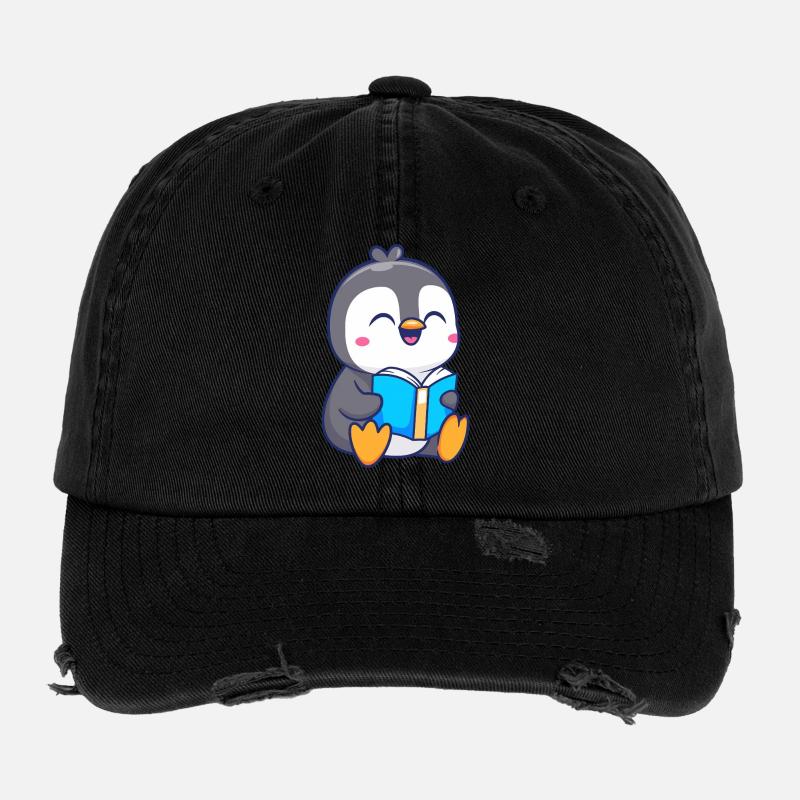 Entzückendes Pinguin-Lesebuch-Design Flexfit Vintage Destroyed Cap