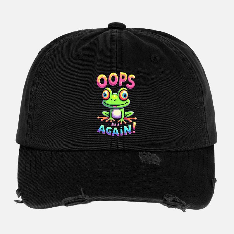 Colorful Frog with Optimistic Message Flexfit Vintage Destroyed Cap