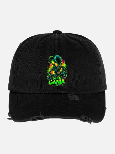 Ganja extraterrestre - Casquette vintage effet usé Flexfit - noir - Devant