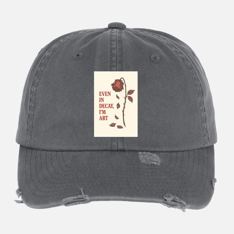 Dilapidated rose with artistic quote Flexfit Vintage Destroyed Cap