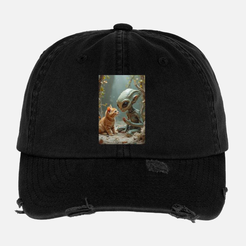 Créature extraterrestre avec chat compagnon Casquette vintage effet usé Flexfit