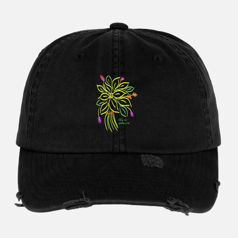 Lebendige florale Illustration Flexfit Vintage Destroyed Cap