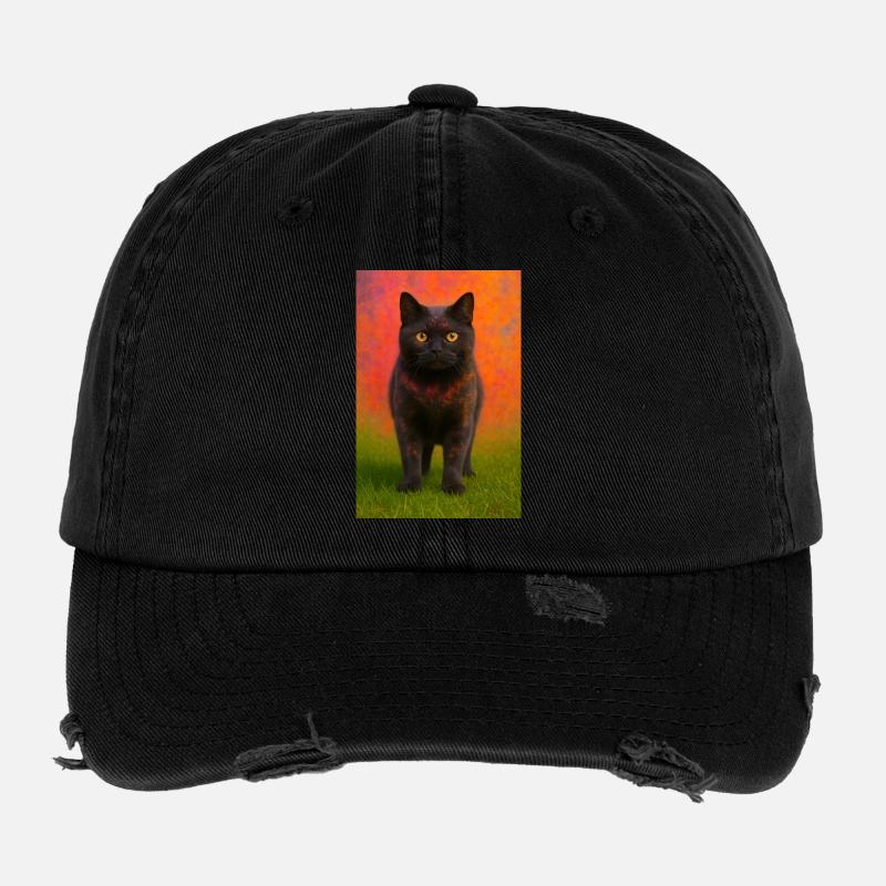 Nachtkatze mit Farbexplosion im Hintergrund Flexfit Vintage Destroyed Cap