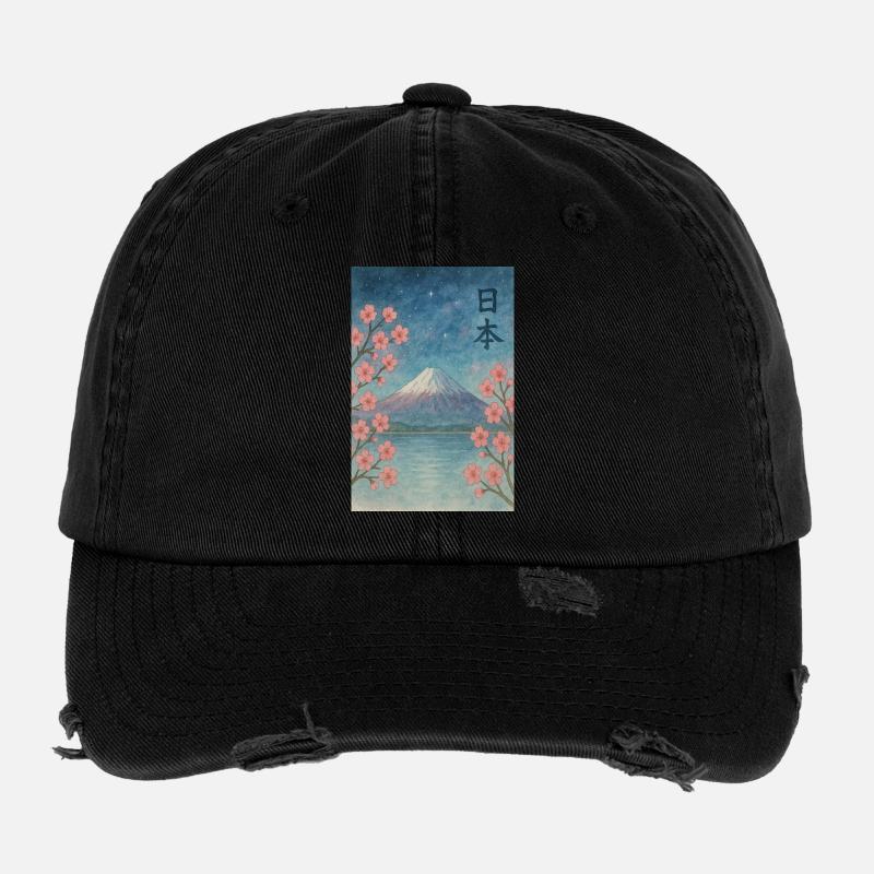 "Sakura Night – Mount Fuji unter Sternen" Flexfit Vintage Destroyed Cap