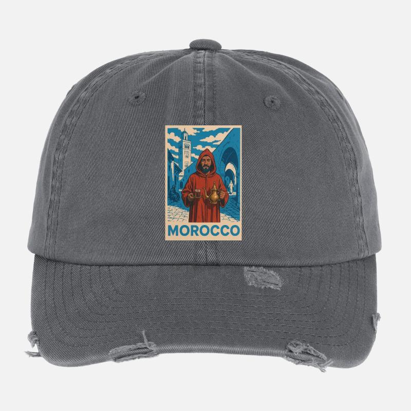 Traditional Morocco motif with tea lore Flexfit Vintage Destroyed Cap