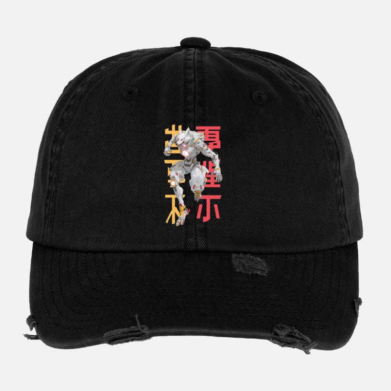 Futuristic Wolf Mecha Design Flexfit Vintage Destroyed Cap