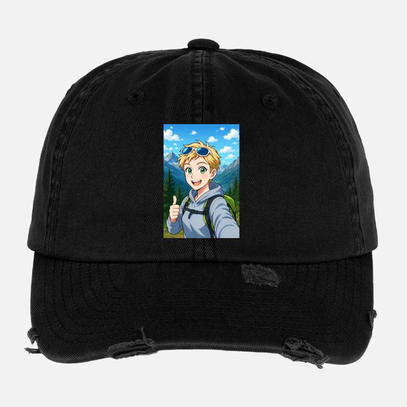 Animated Mountain Hiker Adventure Flexfit Vintage Destroyed Cap