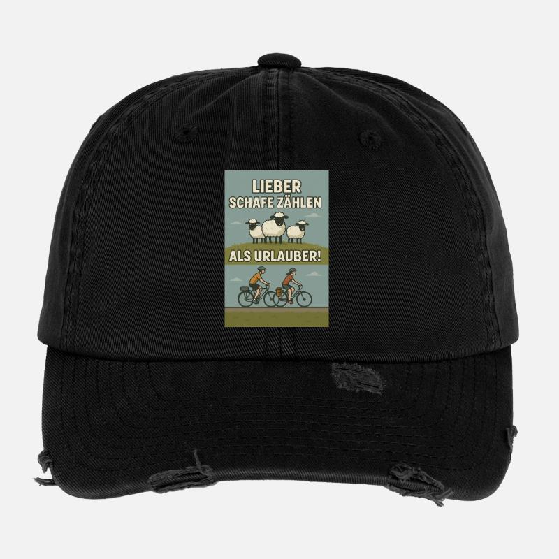 Lieber Schafe zählen als Urlauber - Flexfit Vintage Destroyed Cap - Schwarz