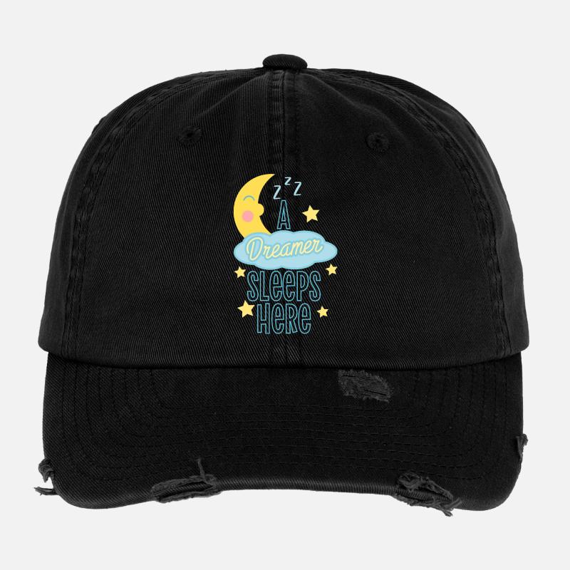 Sleeping Dreamer Astronaut Design - Flexfit Vintage Destroyed Cap - black