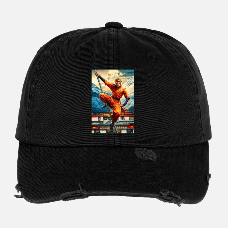 Singe humanoïde Moine Shaolin Casquette vintage effet usé Flexfit