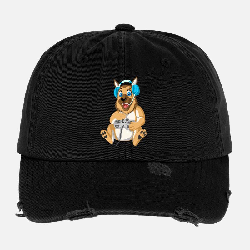 German Shepherd Gamer Flexfit Vintage Destroyed Cap
