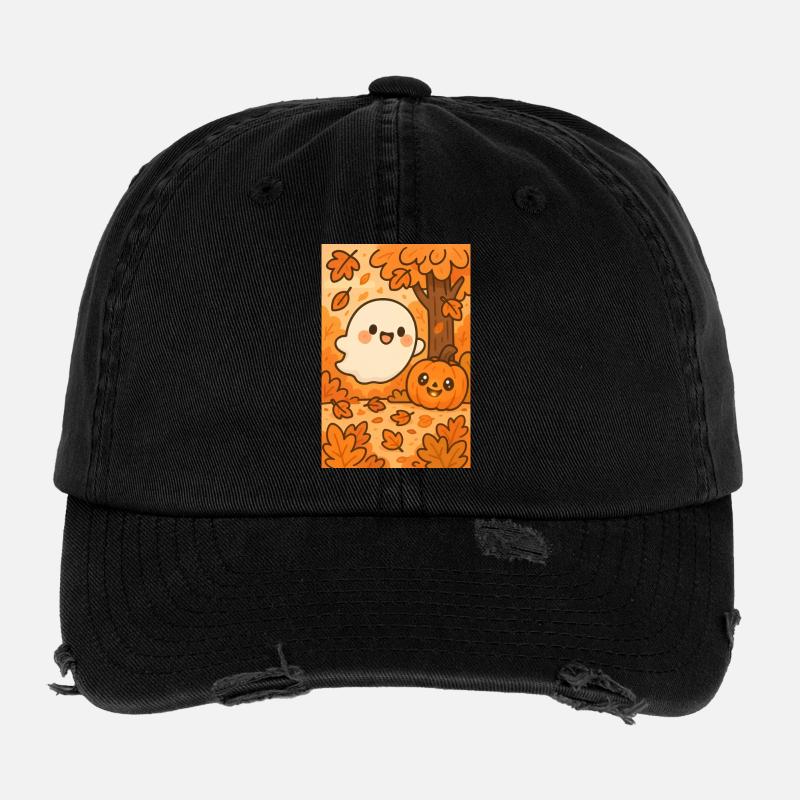 Halloween Cute Ghosts in Autumn Flexfit Vintage Destroyed Cap