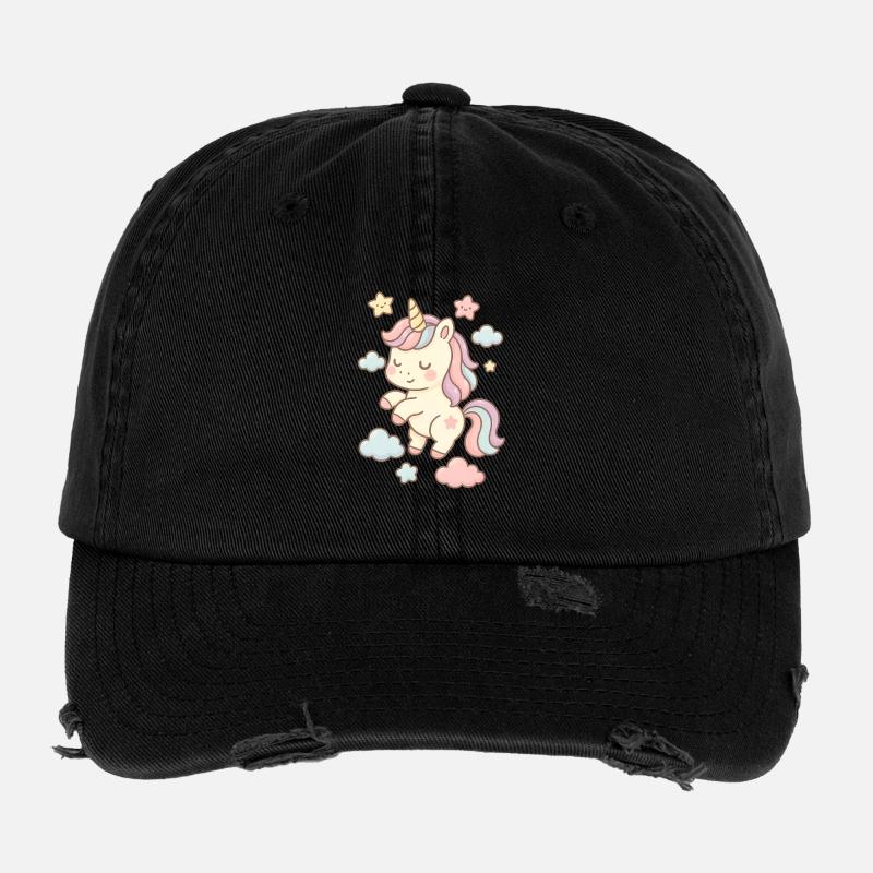 Schöne Einhorn-Illustration mit Pastellmuster Flexfit Vintage Destroyed Cap