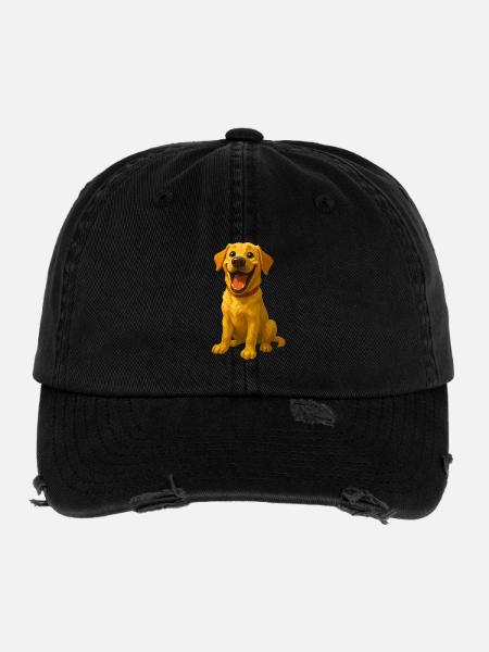 Laughing Labrador – Funny Dog Motif - Flexfit Vintage Destroyed Cap - black - Front