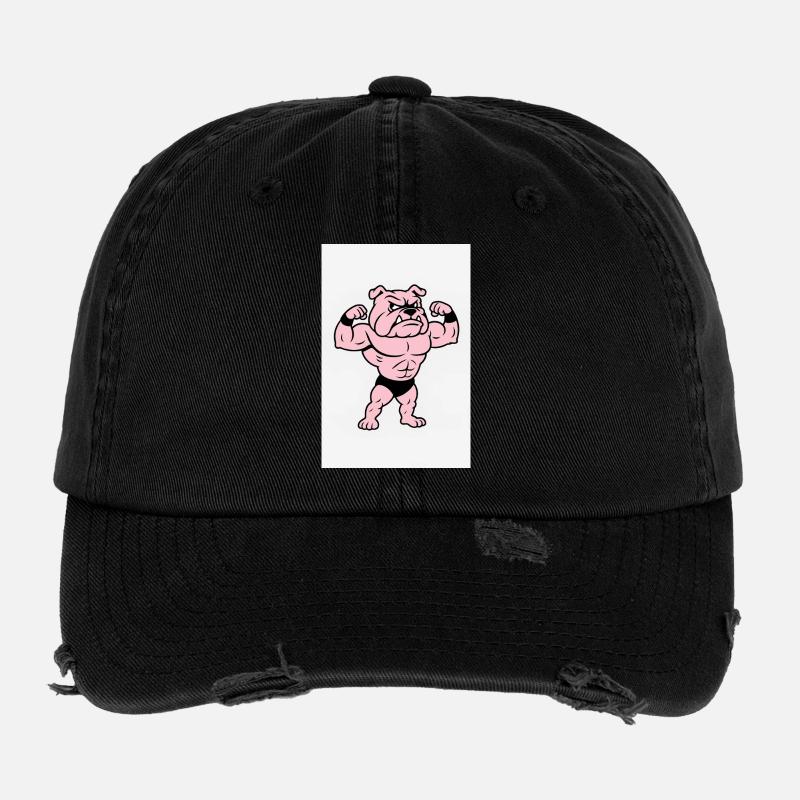 Pink Muskelbulldog Pose - Flexfit Vintage Destroyed Cap - Schwarz