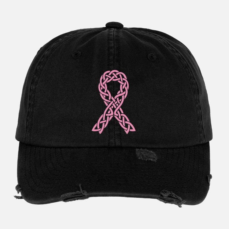 Rosa keltisches Antikrebs-Klebeband - Flexfit Vintage Destroyed Cap - Schwarz