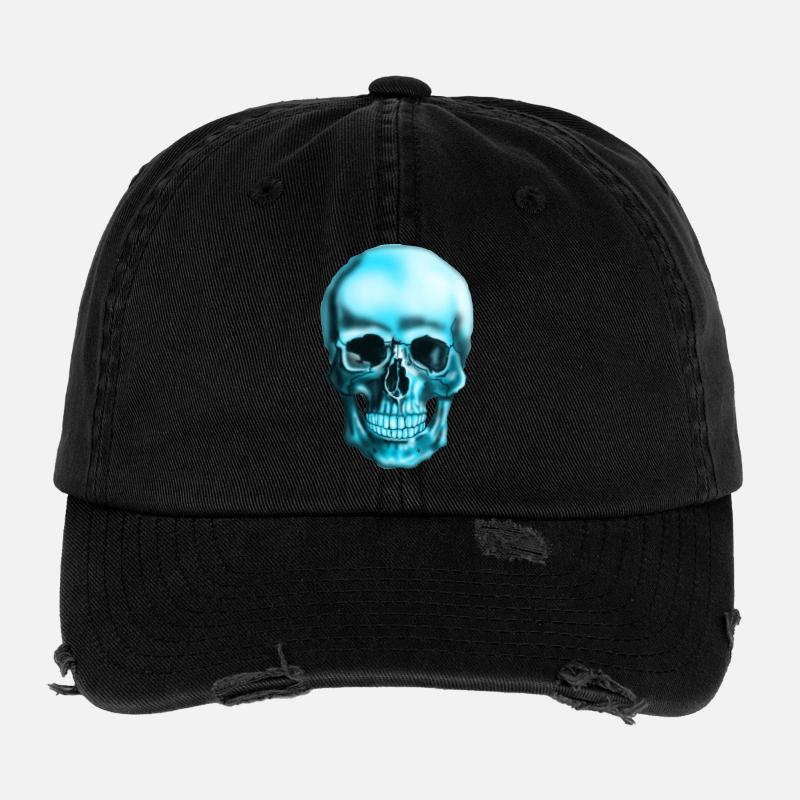 Crâne bleu imprimé néon Casquette vintage effet usé Flexfit