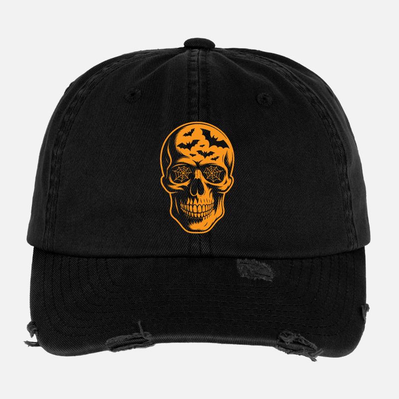Spiderweb Skull Halloween Flexfit Vintage Destroyed Cap
