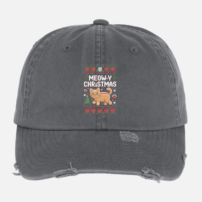Miaou Noël Pixel Chat Casquette vintage effet usé Flexfit