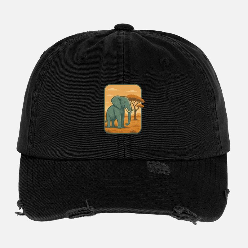 Savanna Elephant Vintage Panel Flexfit Vintage Destroyed Cap