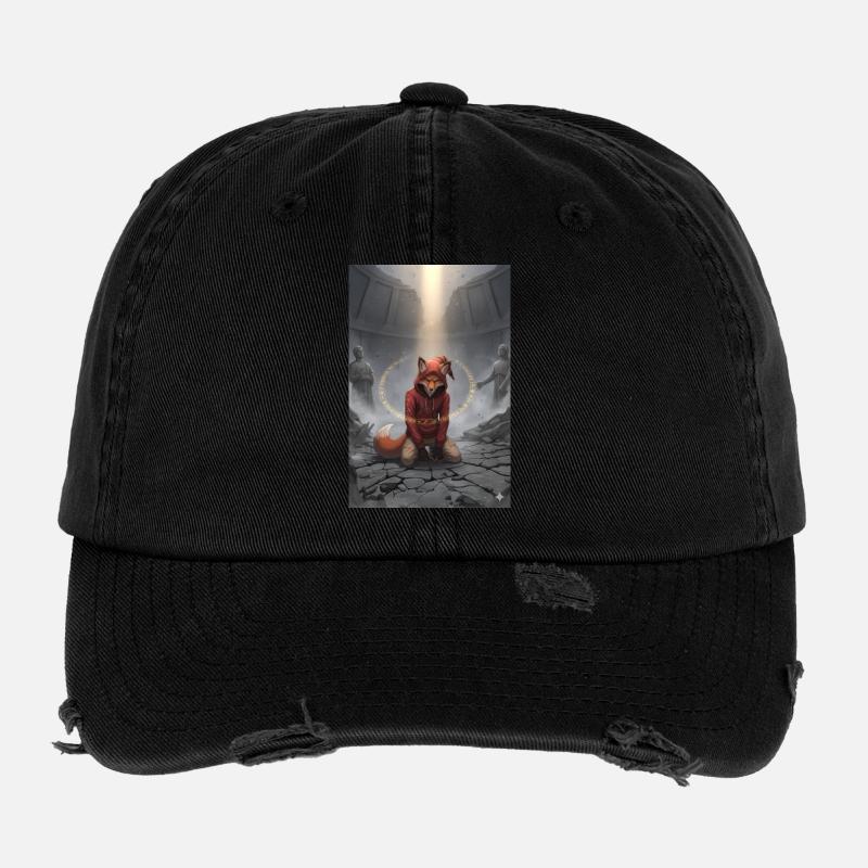 Red fox in the ritual circle Flexfit Vintage Destroyed Cap