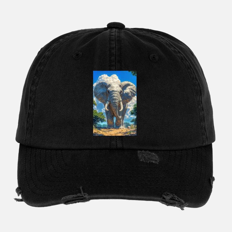 Illustration of a elephant - Casquette vintage effet usé Flexfit - noir
