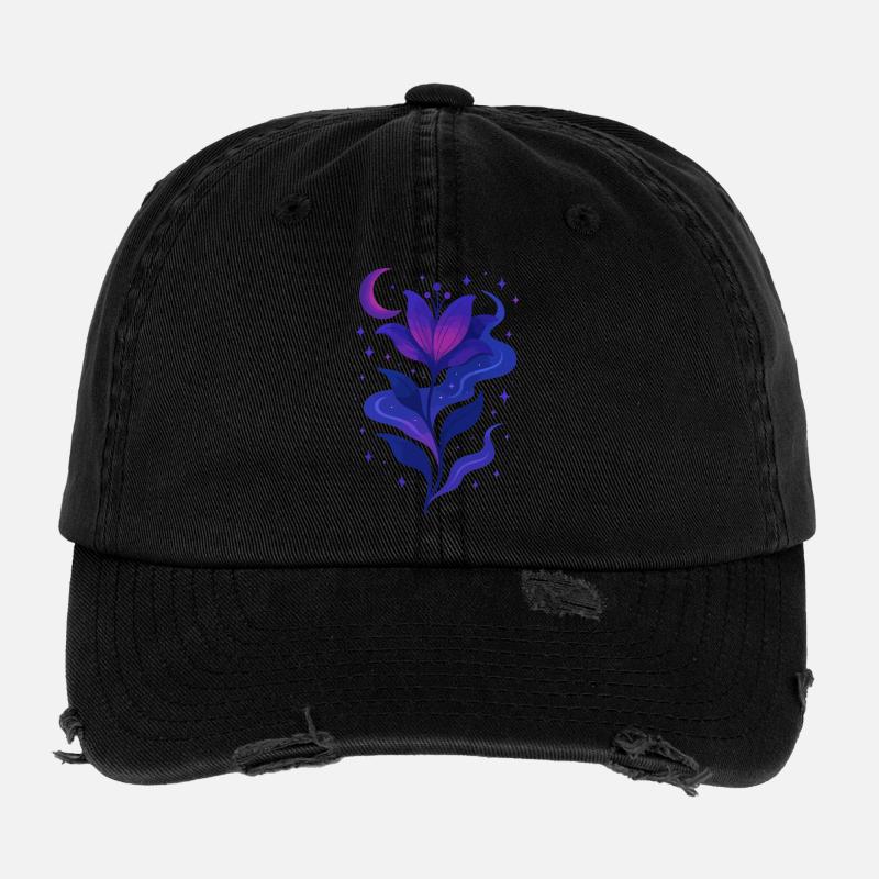 Minuit Floraison Galaxie Fleur Casquette vintage effet usé Flexfit