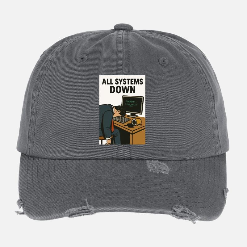 All Systems Down  IT Humor Karikatur  Flexfit Vintage Destroyed Cap