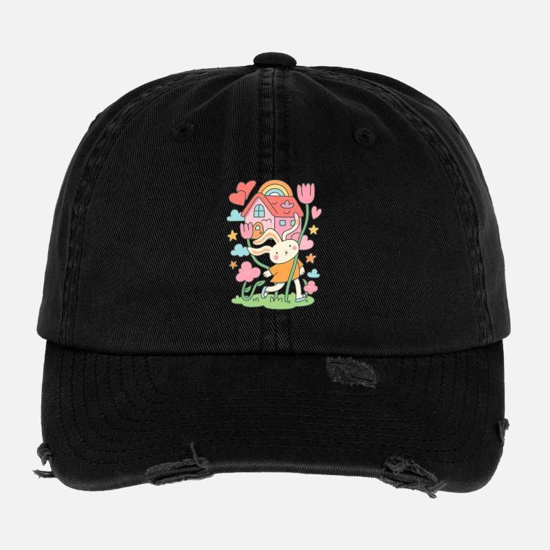 Maison de poupée lapin pastel en fleurs Casquette vintage effet usé Flexfit