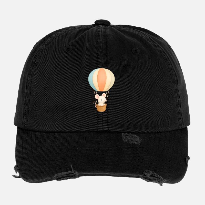 Pastellmaus im Heißluftballon - Flexfit Vintage Destroyed Cap - Schwarz