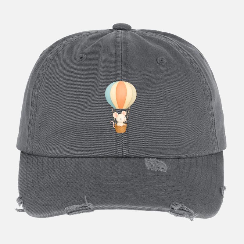 Pastellmaus im Heißluftballon Flexfit Vintage Destroyed Cap