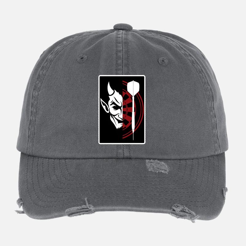 Darts, Bullseye, Dartboard and devil. Flexfit Vintage Destroyed Cap