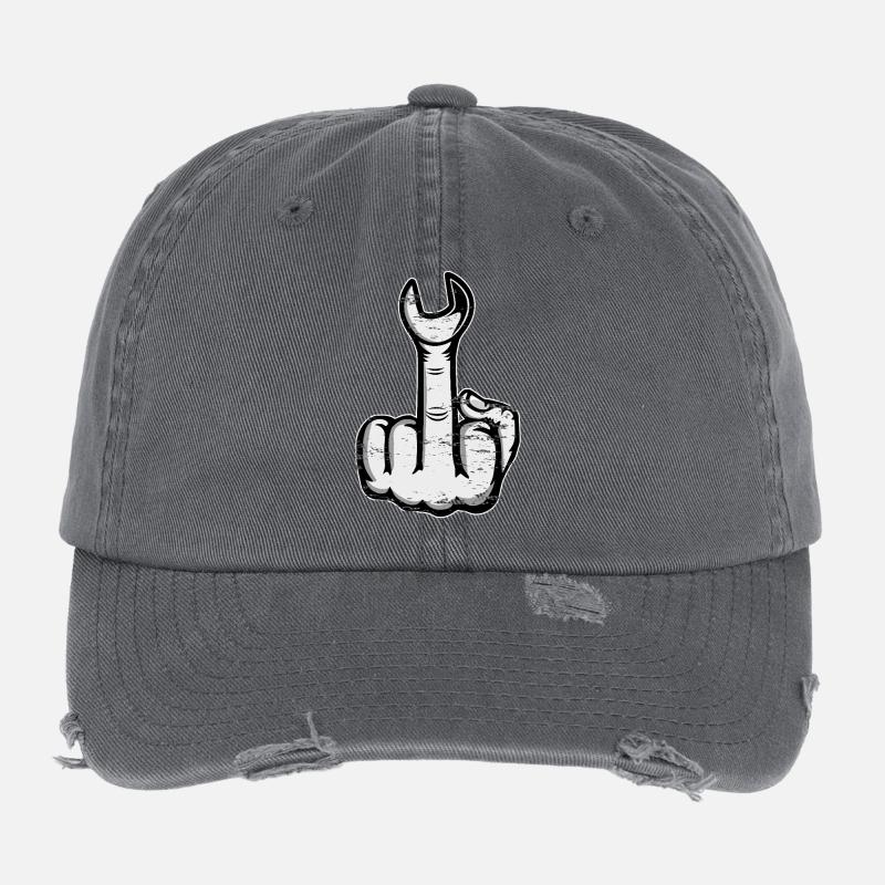 Mittelfinger Stinkefinger Schraubschlüssel Flexfit Vintage Destroyed Cap