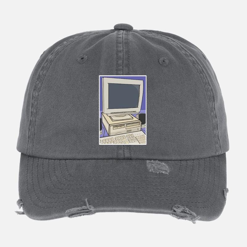 Retro-Computer-Desktop-Einrichtung Flexfit Vintage Destroyed Cap