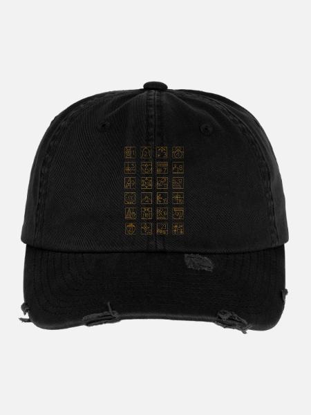 Adventskalender Gold Kariert Geometrisches Muster - Flexfit Vintage Destroyed Cap - Schwarz - Vorne