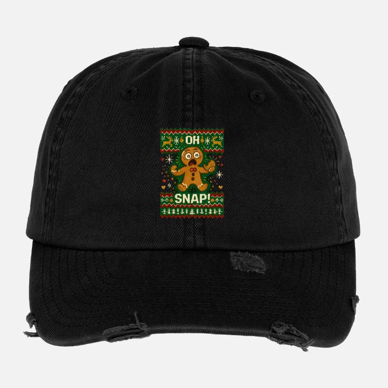 Oh Snap Gingerbread Man Ugly Christmas Flexfit Vintage Destroyed Cap