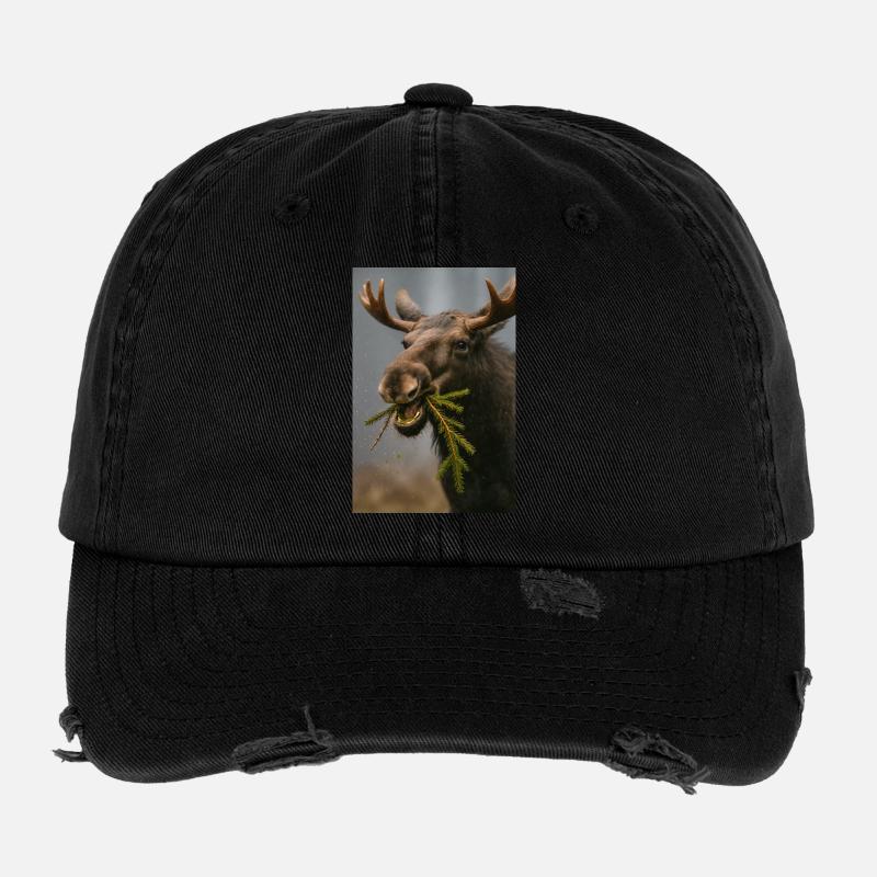 Orignal dans la neige avec des brindilles d’épicéa Casquette vintage effet usé Flexfit