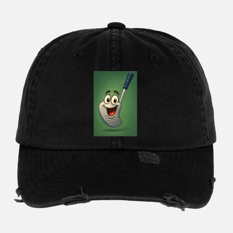 Glücklicher Golfschläger mit Gesicht Flexfit Vintage Destroyed Cap