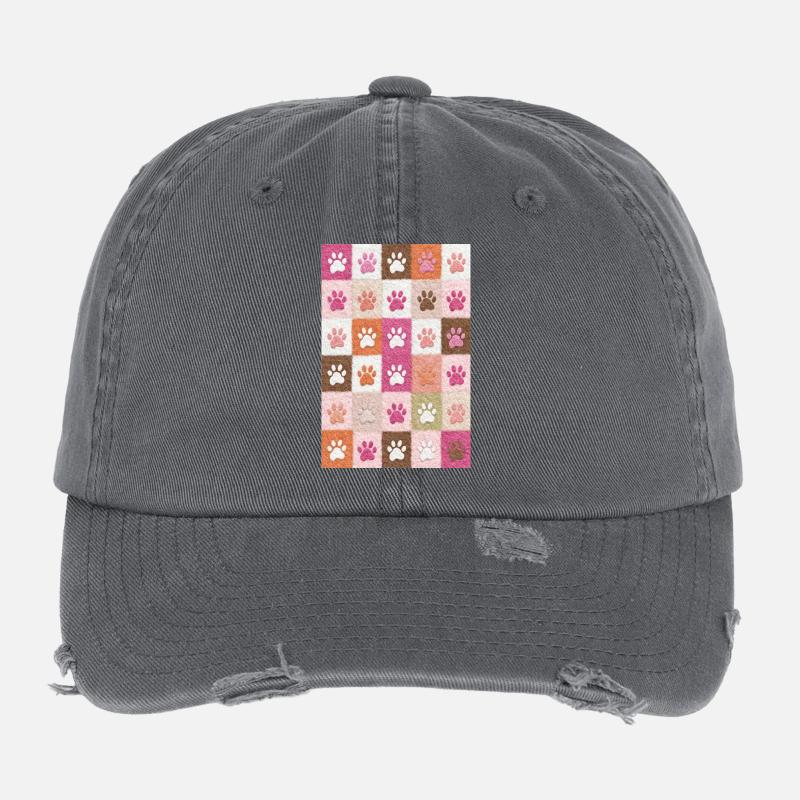 Pfotenabdruck-Patchwork-Plüschfelder Flexfit Vintage Destroyed Cap