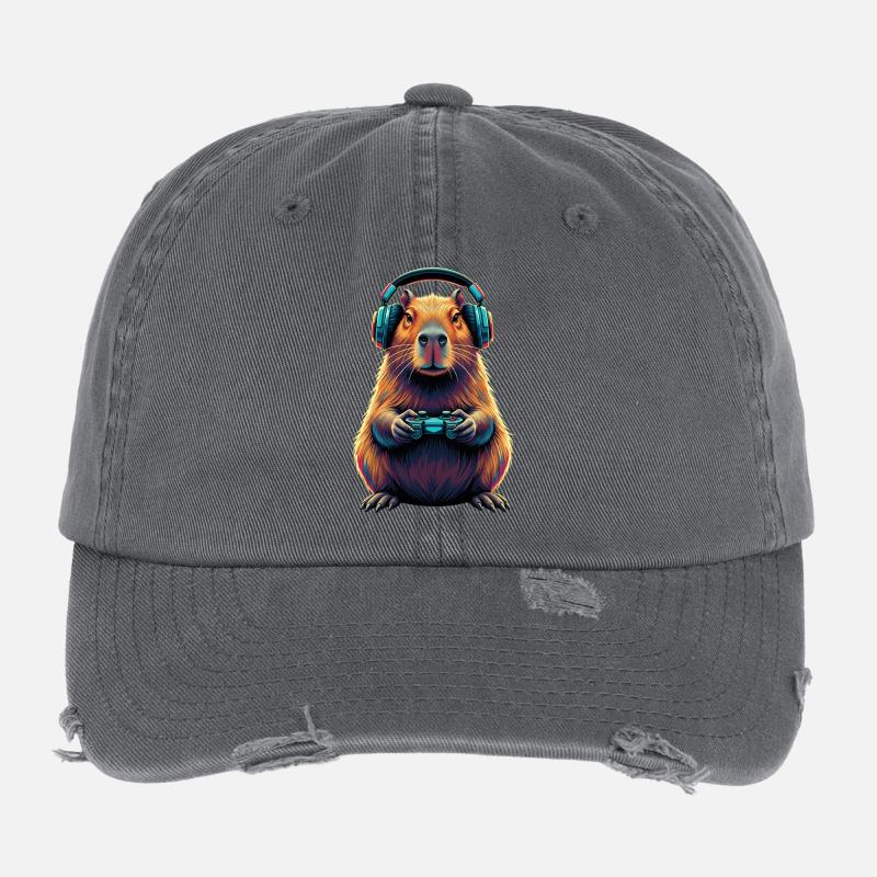 Capybara Gaming Tier Videospiele Lustiges Capybara Flexfit Vintage Destroyed Cap