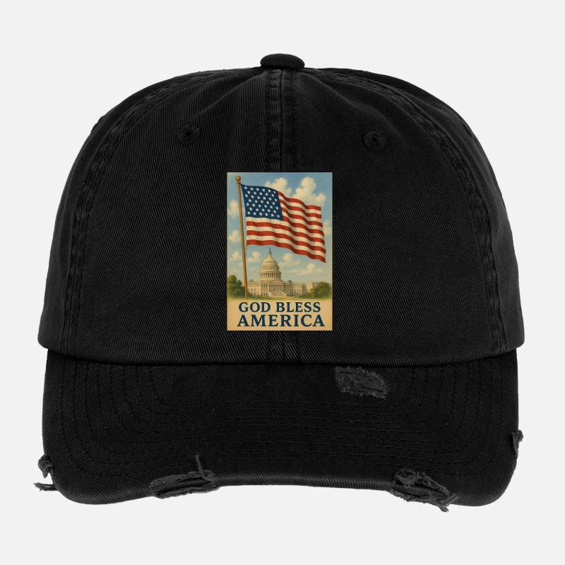 Gott segne Amerika Flaggenkunst Flexfit Vintage Destroyed Cap