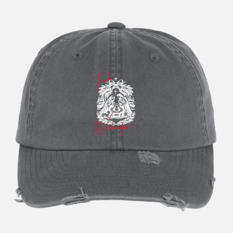 Weihnachtskrippe Schwarz Weiß Flexfit Vintage Destroyed Cap